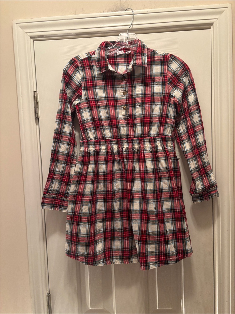 GAP Girls Red Plaid Long-Sleeve Dress